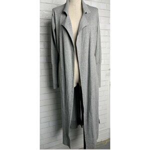 Veda Womens P Cardigan Sweater Duster Long Tie Waist Silver Metallic Long Sleeve